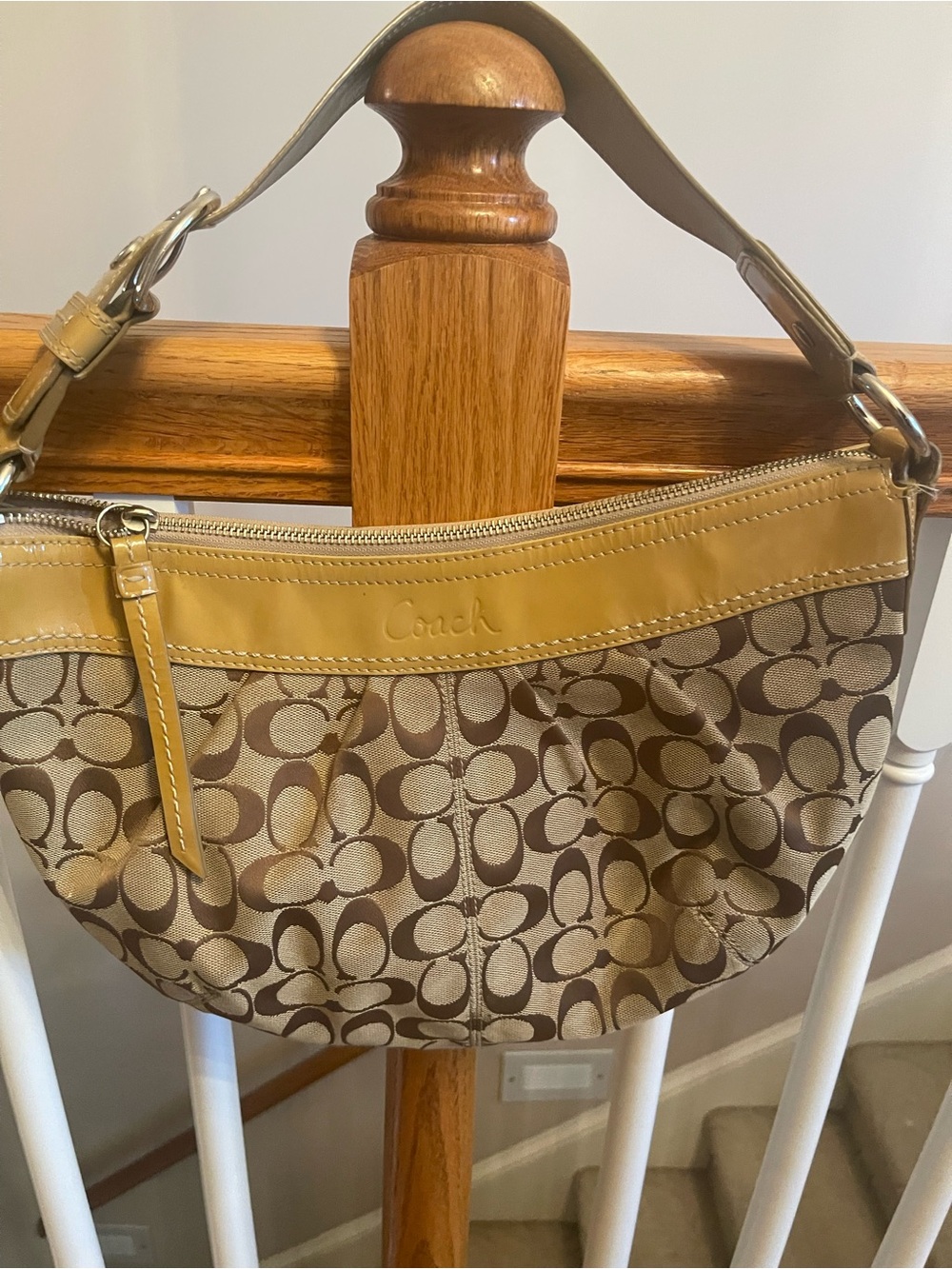 Coach Signature Canvas Shoulder Bag in Tan and Yellow